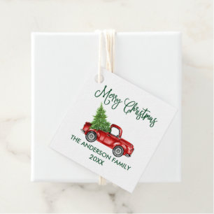 Fun Calligraphy Green Christmas Red Truck Gift Favour Tags