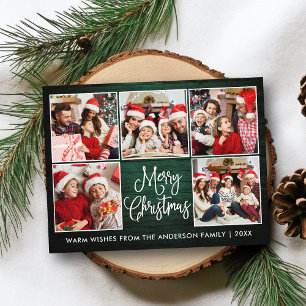 Fun Calligraphy Green Wood 5 Photo Christmas Postcard
