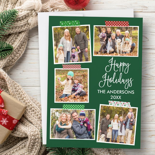 Fun Calligraphy Happy Holidays Craft Tape Green Holiday Card (Customize to add text to back of card.)