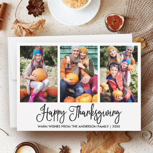 Fun Calligraphy Happy Thanksgiving 3 Photo Holiday Card