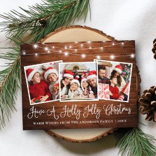 Fun Calligraphy Holly Jolly Christmas Wood Lights Postcard