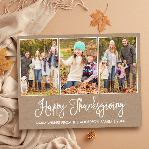 Fun Calligraphy Kraft 3 Photos Thanksgiving Postcard