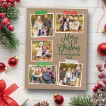 Fun Calligraphy Kraft Green Christmas Craft Tape Postcard<br><div class="desc">Modern Fun Calligraphy Script Green Merry Christmas Kraft 5 Photo Collage with Craft Tape Holiday Postcard</div>