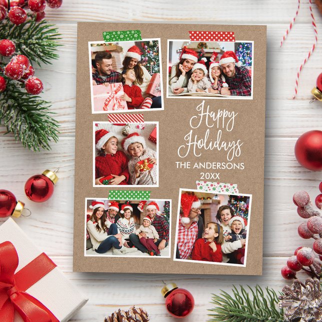 Fun Calligraphy Kraft Happy Holidays Craft Tape Postcard (Customize to change your personalized text size or text style.)