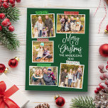 Fun Calligraphy Merry Christmas Craft Tape Green Postcard<br><div class="desc">Modern Fun Calligraphy Script Merry Christmas 5 Photo Collage with Craft Tape Holiday Postcard. Forest Green Background.</div>