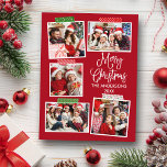 Fun Calligraphy Merry Christmas Craft Tape Red Postcard<br><div class="desc">Modern Fun Calligraphy Script Merry Christmas 5 Photo Collage with Craft Tape Holiday Postcard. Red Background.</div>