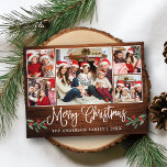 Fun Calligraphy Merry Christmas Wood Holly 5 Photo Postcard<br><div class="desc">Modern Fun Calligraphy Script 5 Photo Family Photo Collage Merry Christmas Postcard includes Watercolor Christmas Holly Berries - Rustic Country Wood</div>