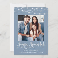 Fun Calligraphy String Lights Photo Blue Hanukkah