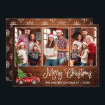 Fun Calligraphy Wood Christmas Red Truck 3 Photo Holiday Card<br><div class="desc">Modern Fun Calligraphy Script 3 Photo Family Photo Collage Merry Christmas Card - Watercolor Vintage Red Truck with Christmas Tree - Rustic Country Wood with Snowflakes Back</div>