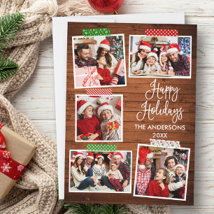 Fun Calligraphy Wood Happy Holidays Craft Tape Holiday Card