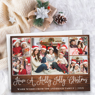Fun Calligraphy Wood Holly Jolly Christmas Holiday Card
