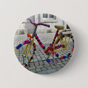 Fun Camp Bike Bicycle Knitted rainbow colours 6 Cm Round Badge