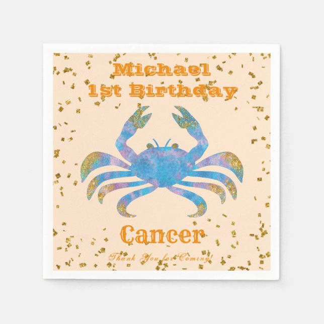 Fun Cancer First Birthday & Gold Confetti   Napkin (Front)