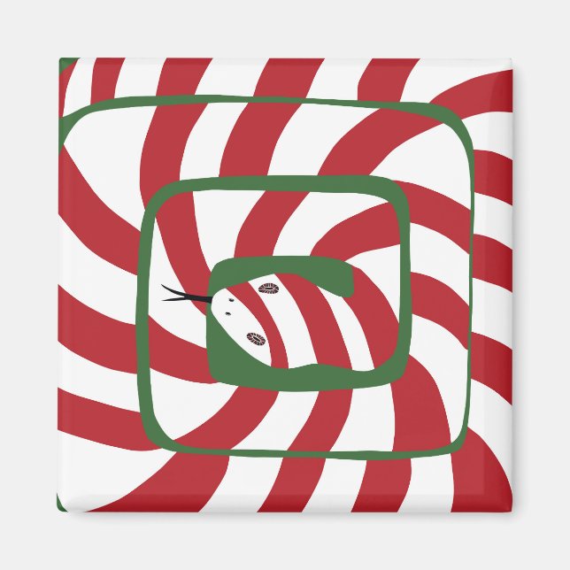 Fun Candy Cane Red Striped Abstract Snake Magnet (Front)