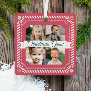Fun Candy Christmas Crew Candy Cane 4 Photo Frame Metal Tree Decoration