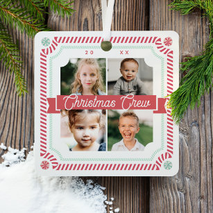 Fun Candy Christmas Crew Candy Cane 4 Photo Frame Metal Tree Decoration