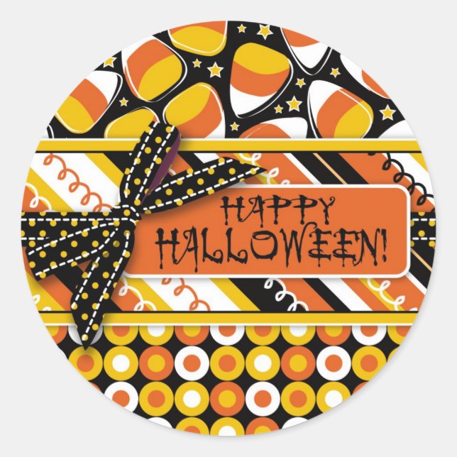 Fun Candy Corn Halloween colours Classic Round Sticker (Front)