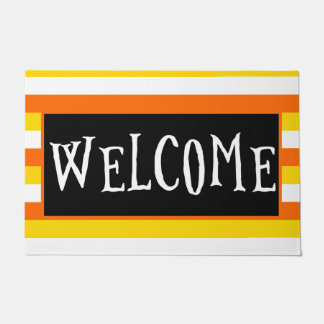 Fun Candy Corn Orange Black Halloween Welcome Doormat