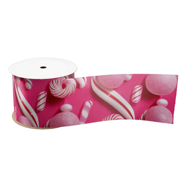 Fun Candy Lane Collection, Pink Gumballs  Satin Ribbon (Spool)