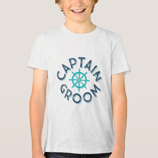 Fun Captain Groom Nautical Wedding Matching Bride  Tri-Blend Shirt (Front)