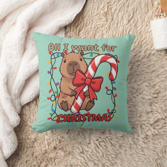 Fun Capybara Christmas Lights Party Cushion (Blanket)