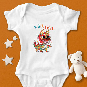 Fun Carton Dragon Chinese New Year Fu Kids Gift Baby Bodysuit