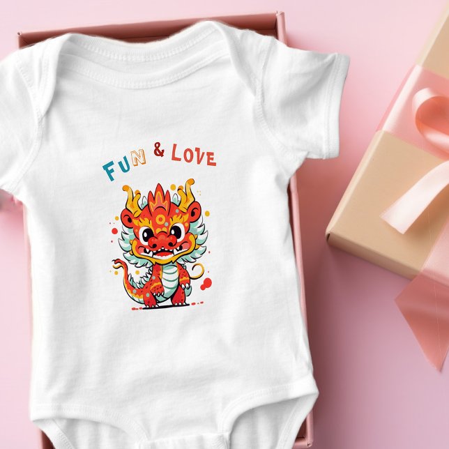 Fun Carton Dragon Chinese New Year Fu Kids Gift Baby Bodysuit (Creator Uploaded)