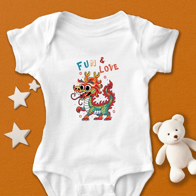 Fun Carton Dragon Chinese New Year Fu Kids Gift Baby Bodysuit (Creator Uploaded)