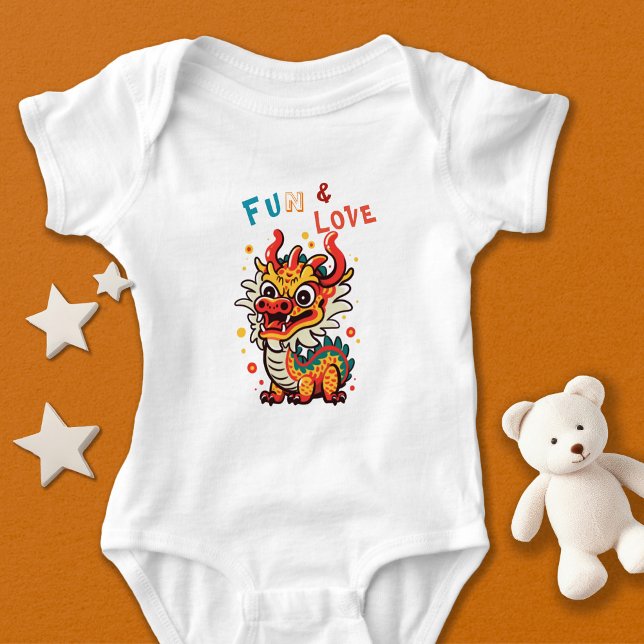 Fun Carton Dragon Chinese New Year Fu Kids Gift Baby Bodysuit (Creator Uploaded)