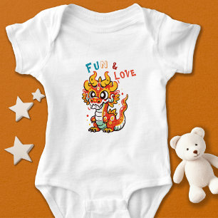 Fun Carton Dragon Chinese New Year Fu Kids Gift Baby Bodysuit