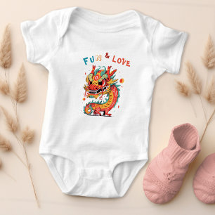 Fun Carton Dragon Chinese New Year Fu Kids Gift Baby Bodysuit