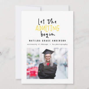 Fun cartoon adulting graduation photo announcement