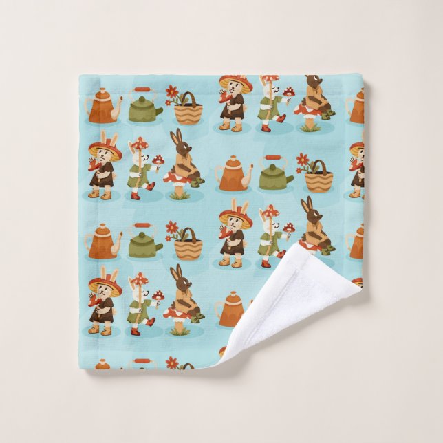 Fun cartoon animal print on a light blue backgroun wash cloth (Wash Cloth)