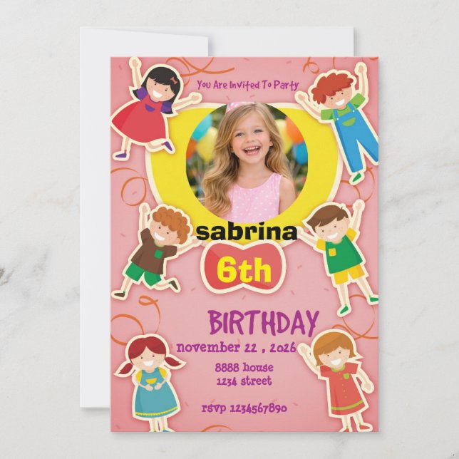 Fun Cartoon Birthday Invitation – Colorful Kids  (Front)