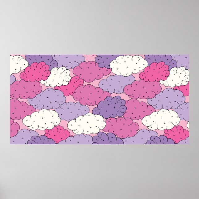 Fun cartoon clouds. Vintage repeat. Poster (Front)