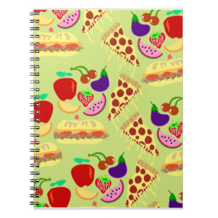 Fun Cartoon Cute Foods Happy Pattern Spiral Notebook