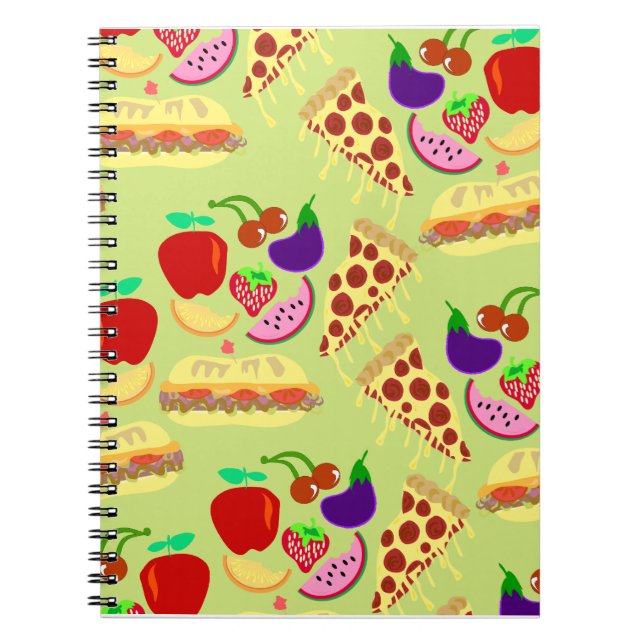 Fun Cartoon Cute Foods Happy Pattern Spiral Notebook (Front)