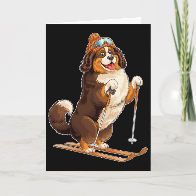 Fun Cartoon Dog Enjoying Skiing  Card (Front)