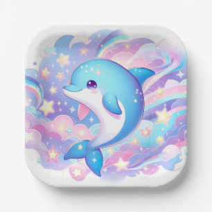 Fun Cartoon Dolphin Baby Shower Paper Plate