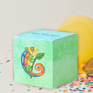 Fun Cartoon Lizard Leaf Bright Colours Blue Green Favour Box