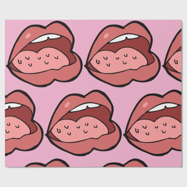 Fun Cartoon Open Mouth and Lips Wrapping Paper (Flat)