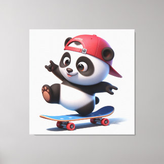 Fun Cartoon Panda on Skateboard  Canvas Print