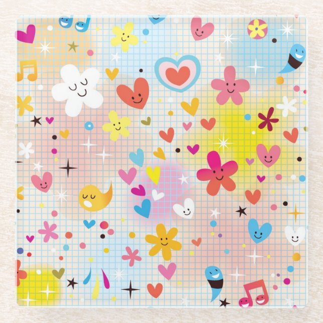 fun cartoon pattern glass coaster (Front)