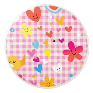 fun cartoon pattern pink ceramic knob