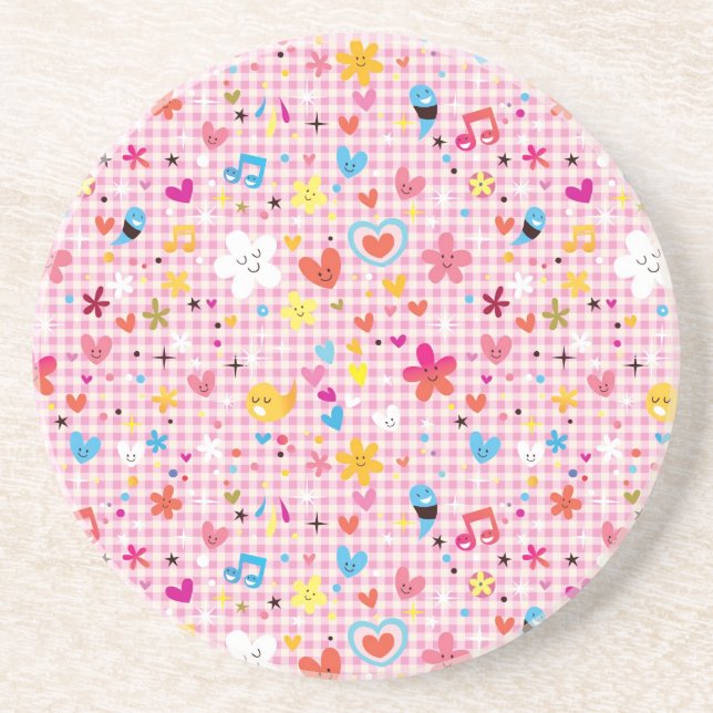 fun cartoon pattern pink coaster (Front)