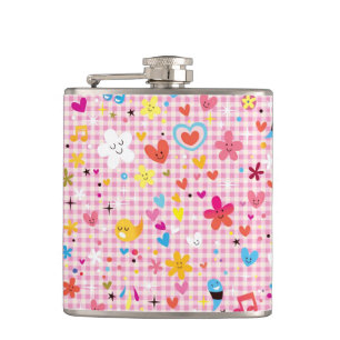 fun cartoon pattern pink hip flask