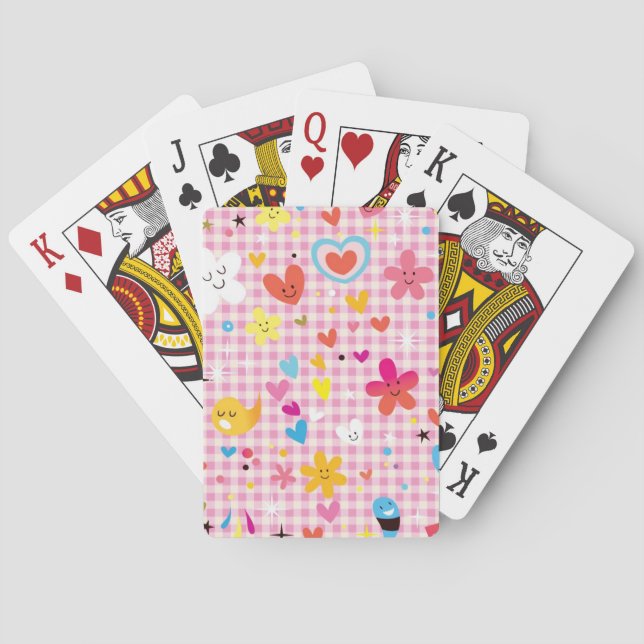 fun cartoon pattern pink playing cards (Back)