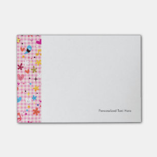 fun cartoon pattern pink post-it notes