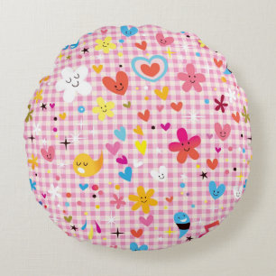 fun cartoon pattern pink round cushion