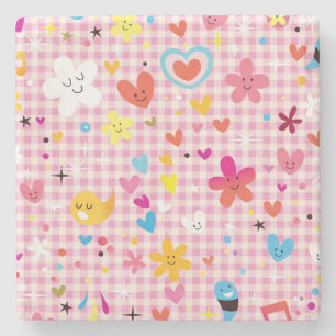 fun cartoon pattern pink stone coaster